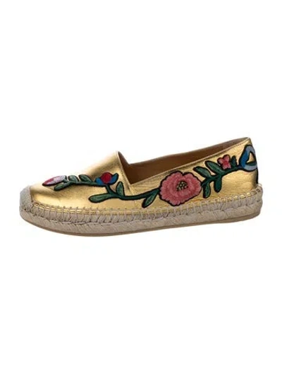Pre-owned Gucci Leather Floral Print Espadrilles