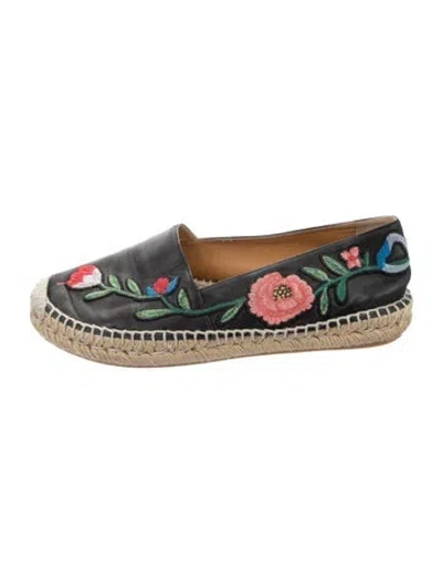 Pre-owned Gucci Leather Floral Print Espadrilles In Black