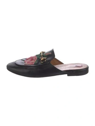 Pre-owned Gucci Leather Floral Print Mules In Black