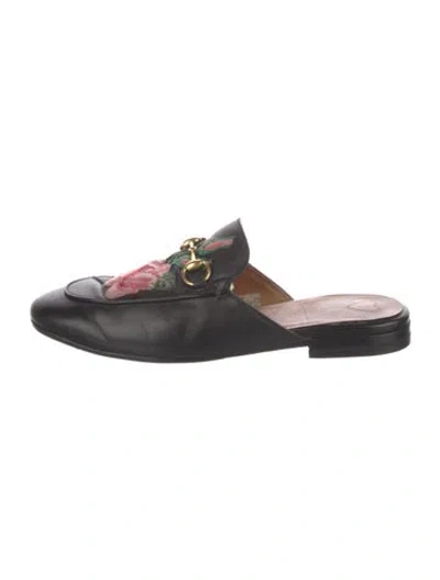 Pre-owned Gucci Leather Floral Print Mules In Black