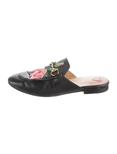 Pre-owned Gucci Leather Floral Print Mules In Black
