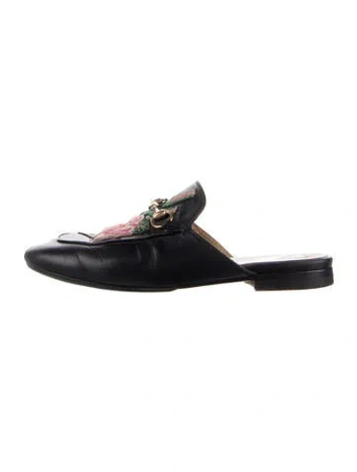 Pre-owned Gucci Leather Floral Print Mules In Blue