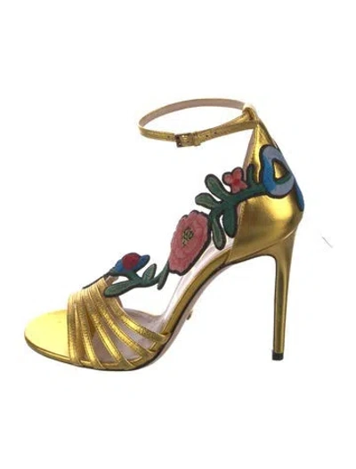 Pre-owned Gucci Leather Floral Print Sandals