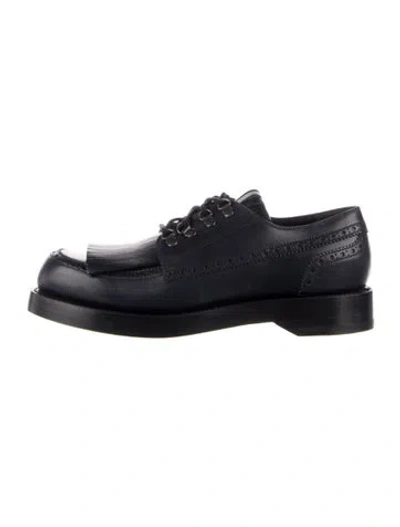 Pre-owned Gucci Leather Fringe Trim Accent Brogues In Blue