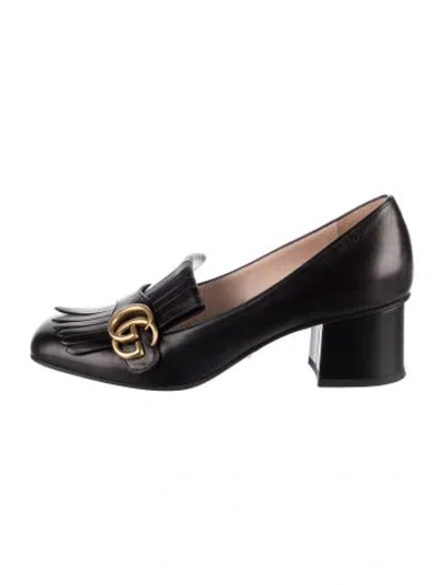 Pre-owned Gucci Leather Fringe Trim Accent Loafers In Black