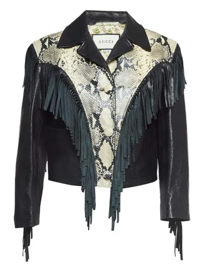 Pre-owned Gucci Leather Fringed Jacket In Black