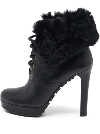 Pre-owned Gucci Leather Fur Platform Boots In Black