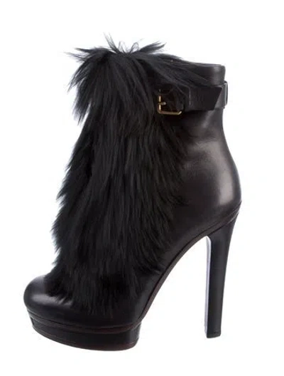 Pre-owned Gucci Leather Fur Trim Boots In Black