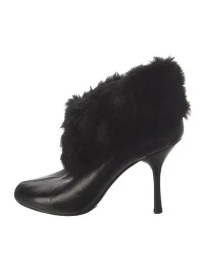 Pre-owned Gucci Leather Fur Trim Boots In Black