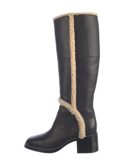 Pre-owned Gucci Leather Fur Trim Boots In Blue