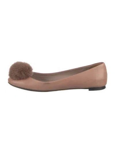 Pre-owned Gucci Leather Fur Trim Flats In Neutral