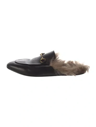Pre-owned Gucci Leather Fur Trim Loafers In Black