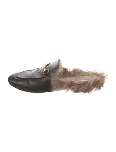Pre-owned Gucci Leather Fur Trim Mules In Black