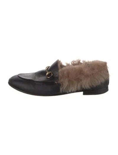 Pre-owned Gucci Leather Fur Trim Mules In Black
