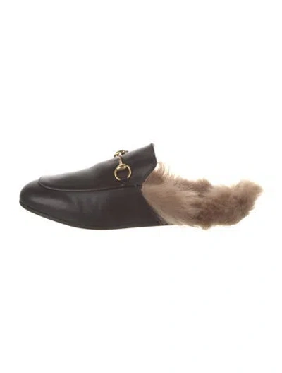 Pre-owned Gucci Leather Fur Trim Mules In Black