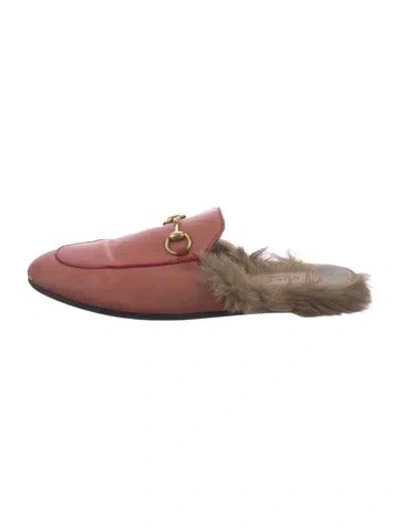 Pre-owned Gucci Leather Fur Trim Mules In Pink