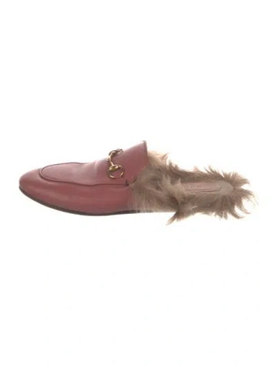 Pre-owned Gucci Leather Fur Trim Mules In Pink