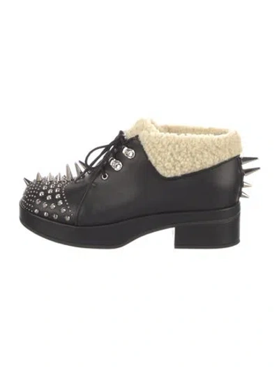 Pre-owned Gucci Leather Fur Trim Rain Boots In Black