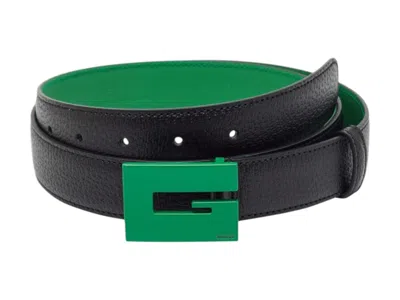 Pre-owned Gucci Leather G Icon Squared Buckle Belt In Green/black In Multi