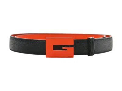 Pre-owned Gucci Leather G Icon Squared Buckle Belt In Orange/black In Multi