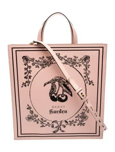 Pre-owned Gucci Leather Garden Cherry Leather Tote W/ Tags In Pink