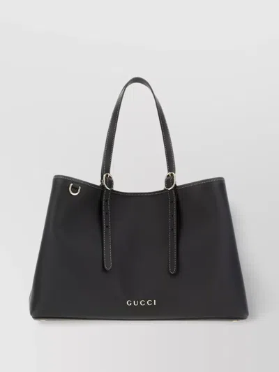 Gucci Leather Gg Emblem Shopping Bag In Gray