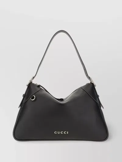 Gucci Leather Gg Emblem Structured Shoulder Bag In Black
