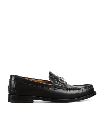 Gucci Leather Gg Horsebit Loafers In Black