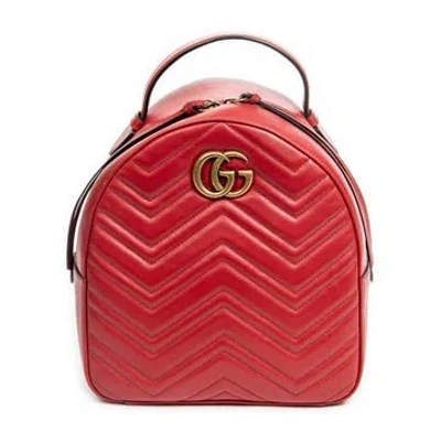 Pre-owned Gucci Leather Gg Marmont Backpack In Red