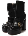Gucci Leather Gg Marmont Fringe Platform Bootie (authentic Pre-loved) In Black