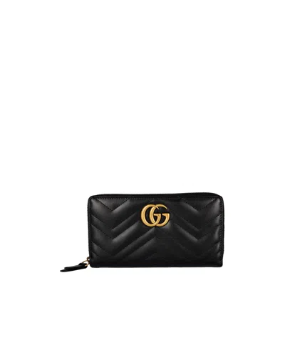 Gucci Leather Gg Marmont Zip Around Wallet In Black