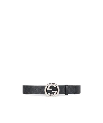 Gucci Leather Gg Print Buckle Belt In Black