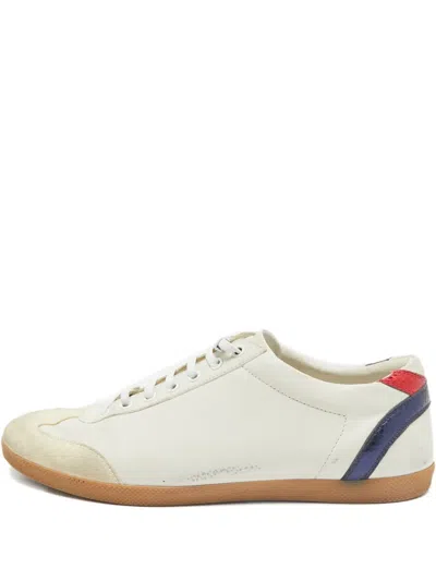 Pre-owned Gucci Leather Gg Sneakers In White