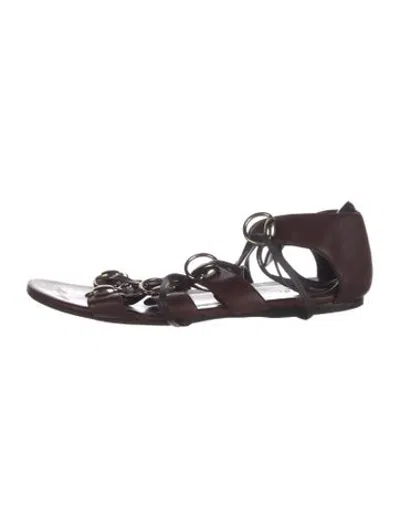 Pre-owned Gucci Leather Gladiator Sandals In Brown/burgundy