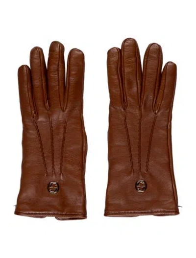 Pre-owned Gucci Leather Gloves In Brown
