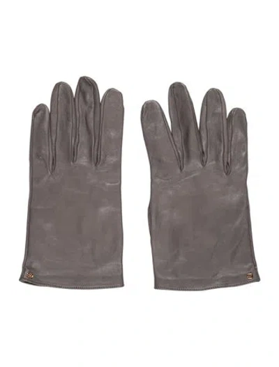 Pre-owned Gucci Leather Gloves In Grey