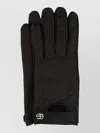 Gucci Leather Gloves Monogram Pattern Snap Button In Black