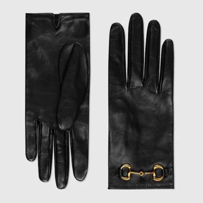 Gucci Horse Neck Button Gloves In Black