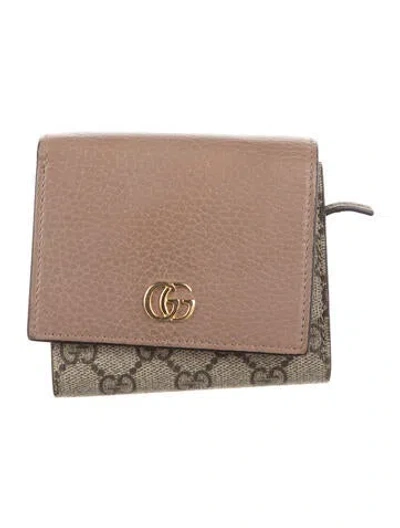Pre-owned Gucci Leather Graphic Print Bifold Wallet In Neutrals