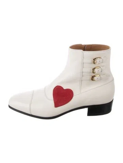 Pre-owned Gucci Leather Graphic Print Boots In White