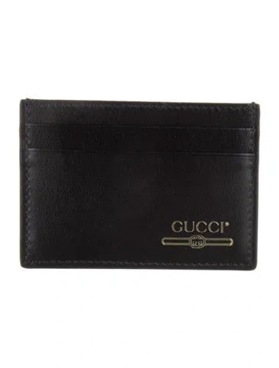 Pre-owned Gucci Leather Graphic Print Card Holder In Black
