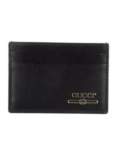 Pre-owned Gucci Leather Graphic Print Card Holder In Black