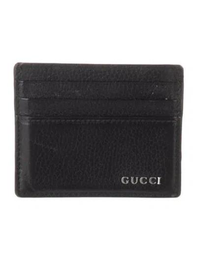 Pre-owned Gucci Leather Graphic Print Card Holder In Black