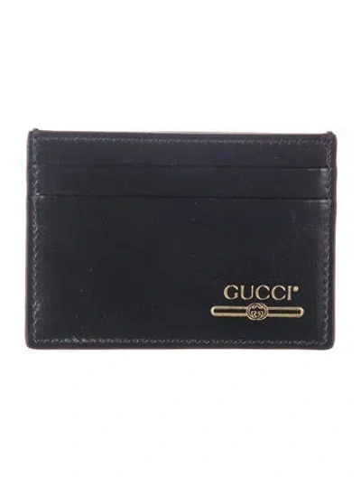Pre-owned Gucci Leather Graphic Print Card Holder In Black