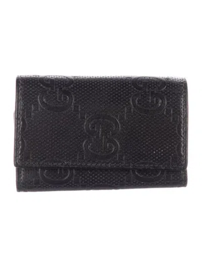 Pre-owned Gucci Leather Graphic Print Card Holder In Black
