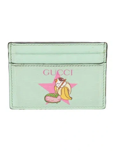 Pre-owned Gucci Leather Graphic Print Card Holder In Green