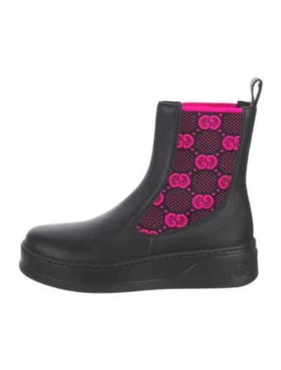 Pre-owned Gucci Leather Graphic Print Chelsea Boots In Black