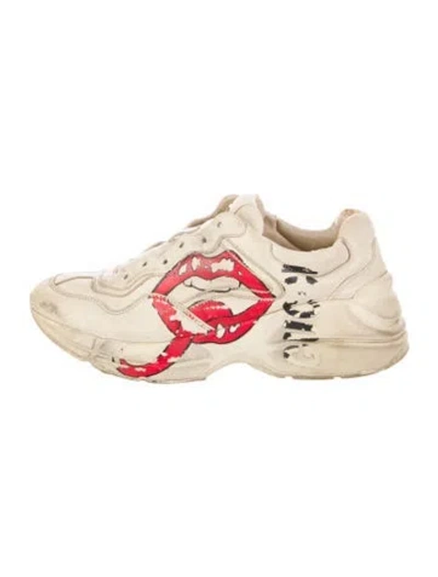 Pre-owned Gucci Leather Graphic Print Chunky Sneakers In Neutral