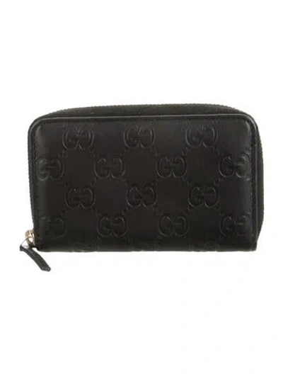 Pre-owned Gucci Leather Graphic Print Continental Wallet In Black