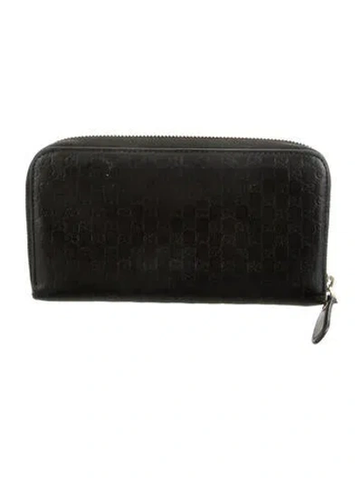 Pre-owned Gucci Leather Graphic Print Continental Wallet In Black